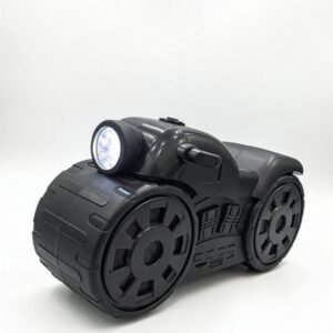 SHIOU X723 motorcycle model portable Bluetooth speaker with 5W sound, rechargeable battery, TF card, USB, FM radio, and decorative motorcycle design for home and outdoor use.